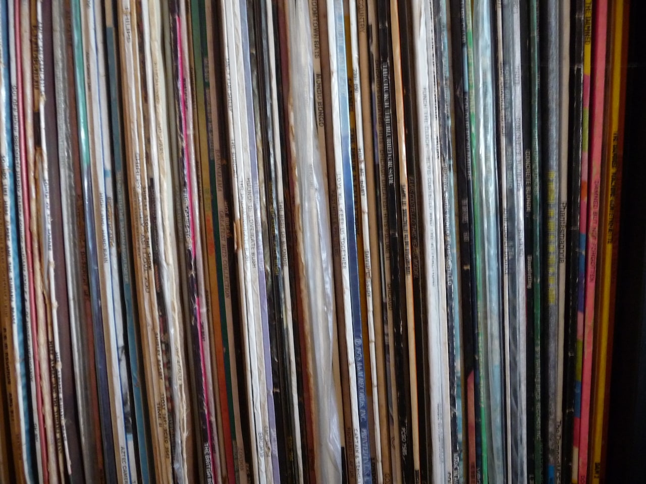 vinyl records LPs on shelf